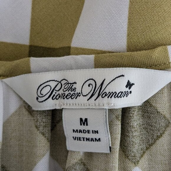 THE PIONEER WOMAN Olive Green Plaid Long Sleeve Boho Peasant Top; Size M - Picture 3 of 5